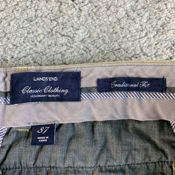 Lands' End Corduroy Pants Mens 37 Khaki Chino Traditional Fit Pleated Casual - Picture 3 of 12